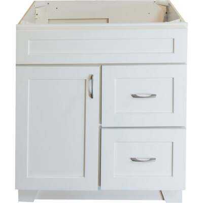 CraftMark Shaker Retreat White 30 In. W x 34 In. H x 21 In. D Vanity Base without Top, 1 Door/2 Drawer
